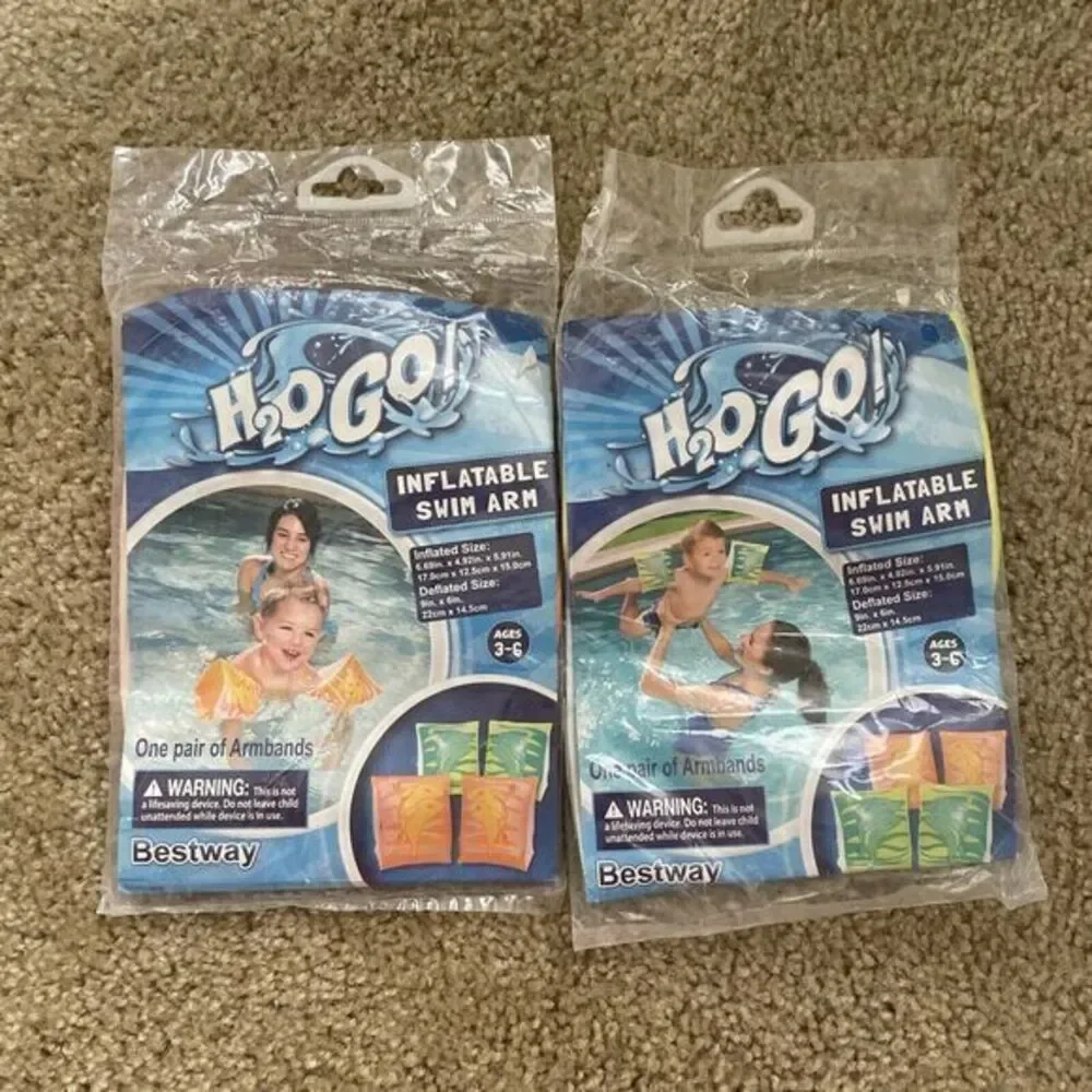 H20 GO!‎ INFLATABLE SWIM ARMBANDS  SET OF 2 -  1 Orange, 1 Green NEW